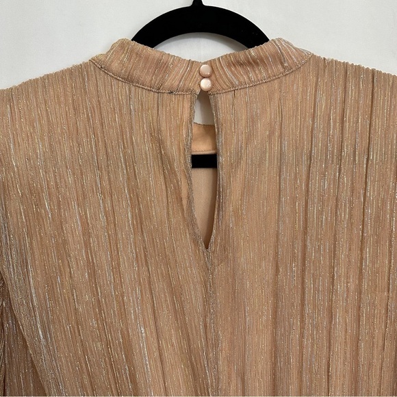 Eloquii Plus Size Shimmer Rose Gold Puff Sleeve Gathered Waist Dress sz 14 - Picture 15 of 16